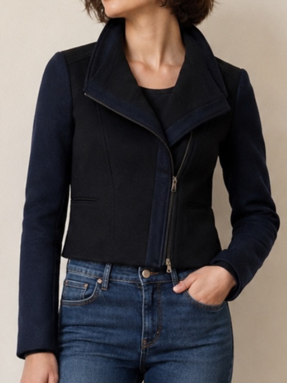 Ann Taylor Navy and Black wool moto jacket